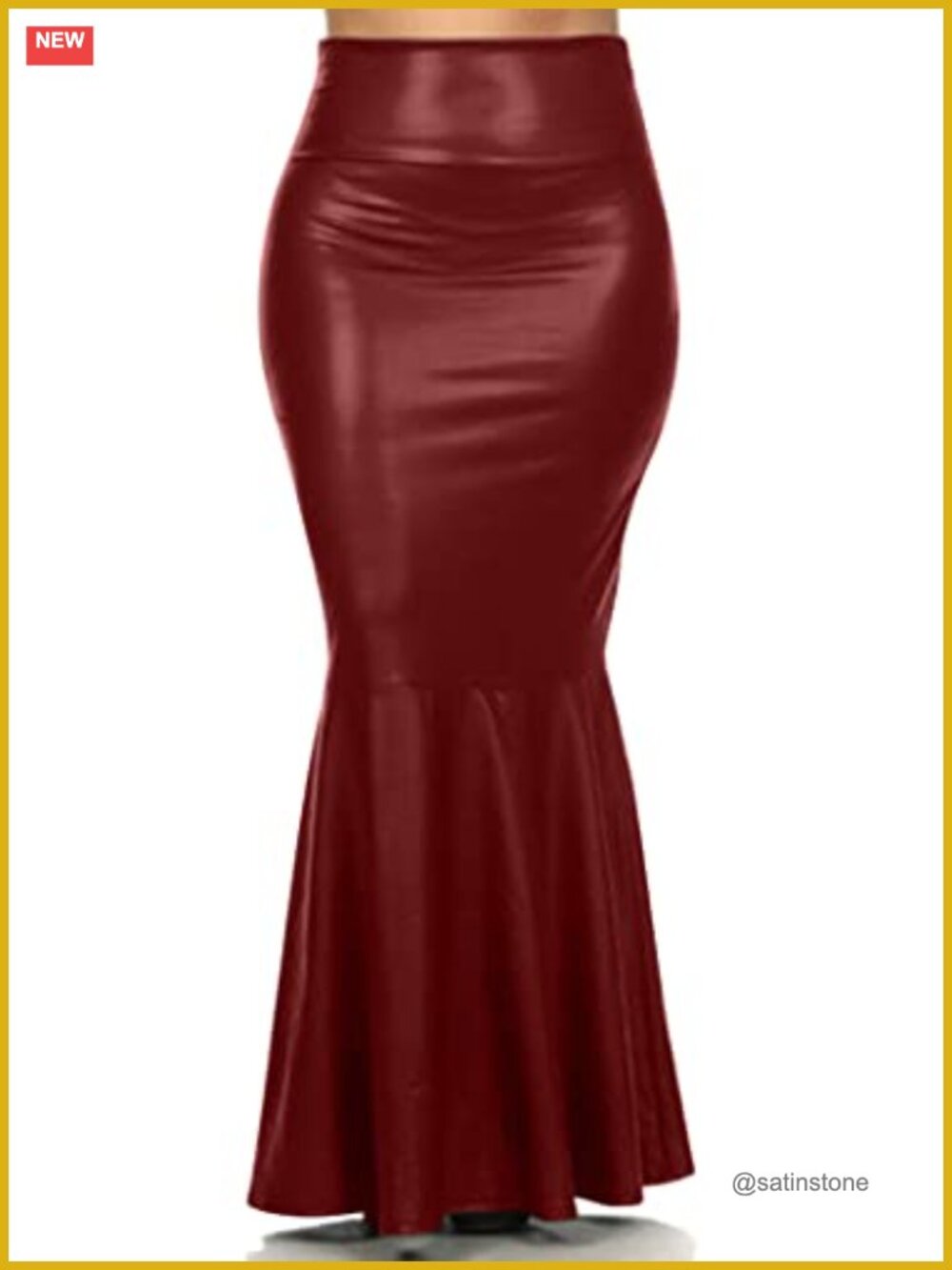 Plus Size Faux Leather Mermaid Maxi Skirt High Waist Pleated